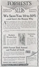 1926 AD.(XG23)~FORREST SEED CO. CORTLAND, NY. FORREST’S HONEST SEEDS
