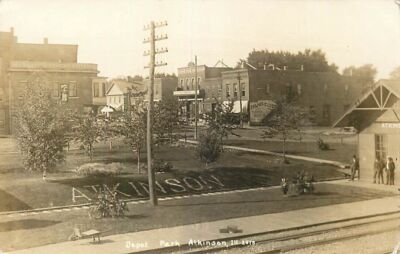 Real Photo Postcard Depot Park & Train Station, Atkinson, Illinois ...