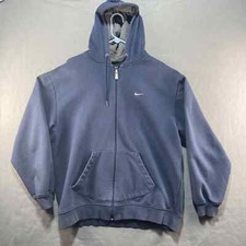 Nike Full Zip Long Sleeve Hoodie Mens Size XL Blue Distressing Pouch Pocket Logo