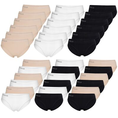 Apollo Damen Slips Unterhose Basic Seamless Baumwoll-Jersey elastisch | 6er Pack