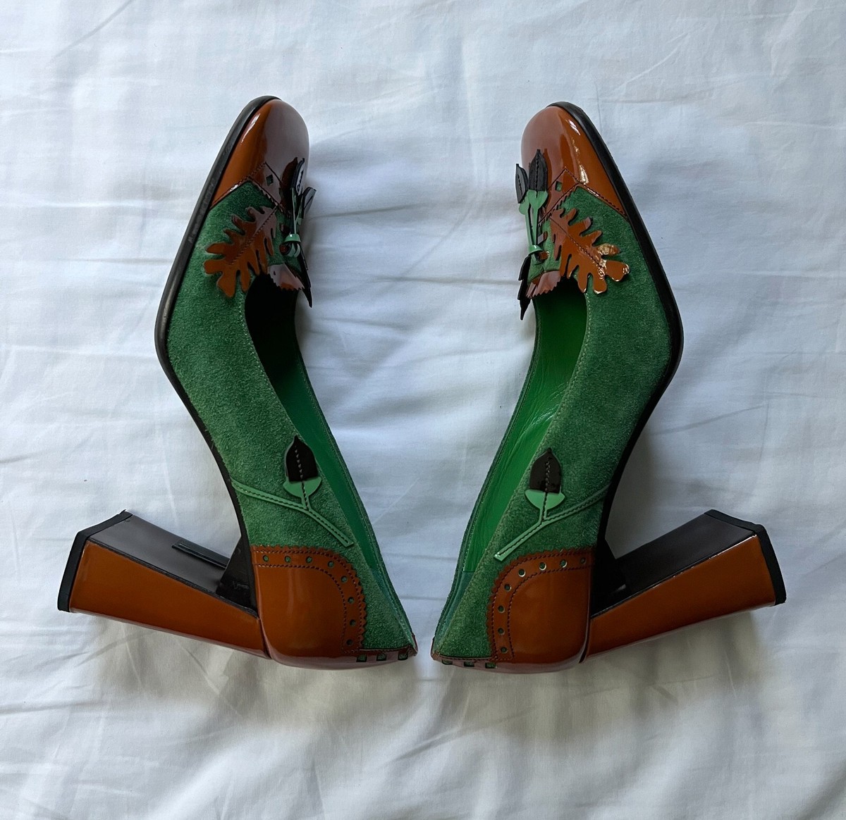 Vintage Prada Acorn & Oak Leaf Suede Heels 37 | eBay