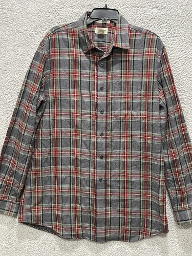 L.L Bean Flannel Shirt Men's Large Gray Red Tartan Plaid Slightly Fitted Tall - Picture 3 of 11