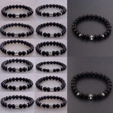Lo último Cruz Cuentas Rosario Negro Cuentas Lava Hombres Pulseras 12 Constelaciones Pulsera