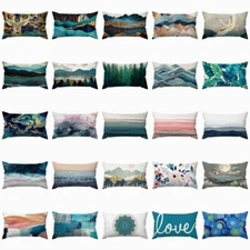 12x20" Teal White Decorative Cushion COVER Double-Sided Lumbar Throw Pillow Case