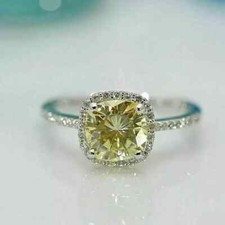 2.00 Ct Cushion Cut Yellow Citrine Moissanite Wedding Ring 14K White Gold Plated