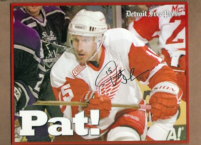 PAT VERBEEK Detroit Free Press RED WINGS 8x10 Collector Card! Facsimile Auto