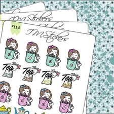 Tea Time Drinker Lover Relaxing Hand Drawn Planner Stickers Health Journal 