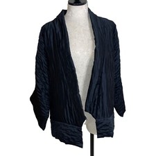 Womens Kimono Jacket Size Large Black Open Front Pockets Quilted Casual