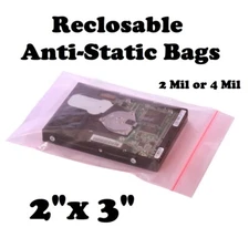 2" x 3" Reclosable Anti Static Pink 2 or 4-Mil Zip Seal HEAVY-DUTY Top Lock Bags