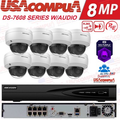 Hikvision 8CH 8MM CCTV System IP Camera  POE 4K Dome Outdoor Home Security Lot
