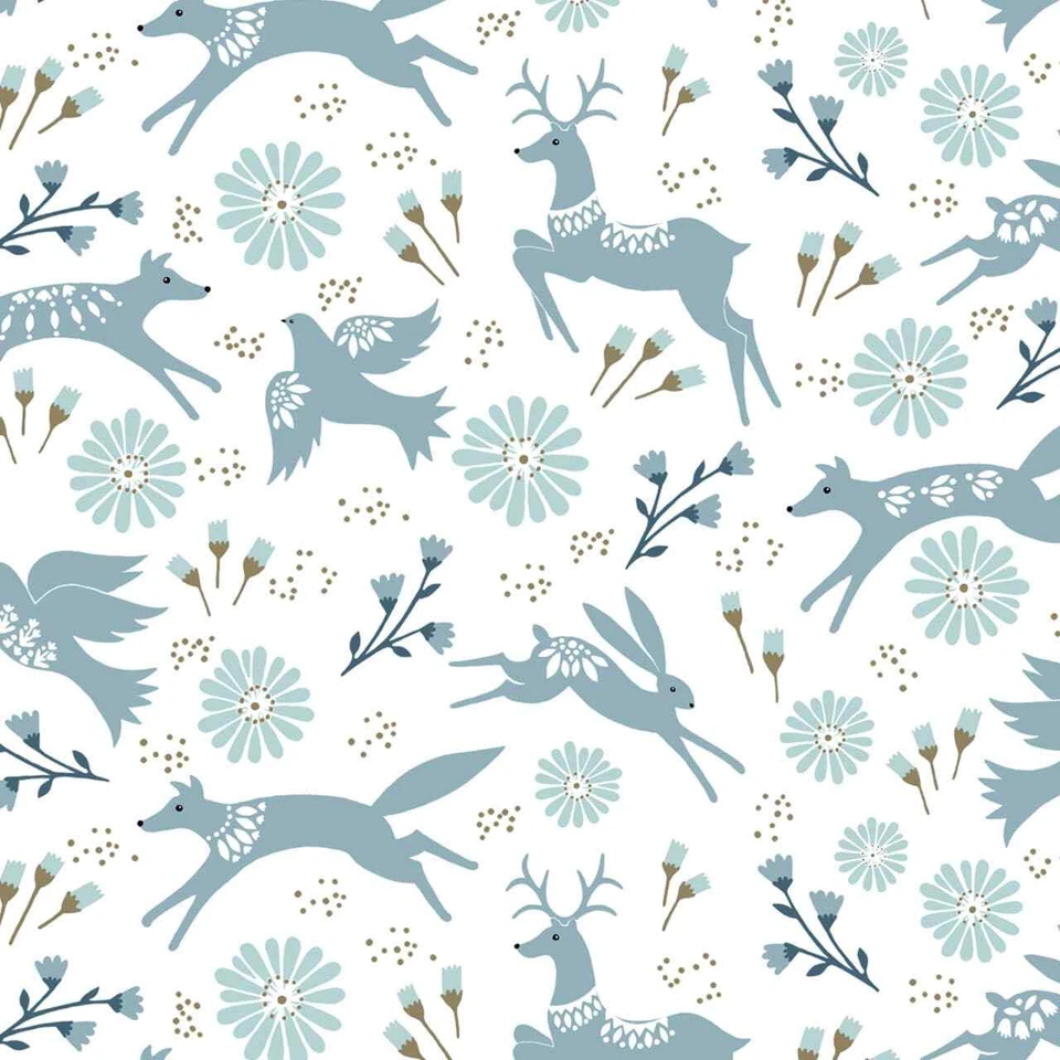 Dashwood Studios Starlit Hollow Fox Reindeer Dove Christmas Blue White Fabric