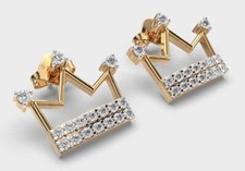 0.68ct Natural round Diamond 14k solid yellow gold wedding crown stud earrings