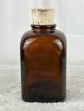 Vintage Amber Apothecary Bottle w/ Cork Stopper Pharmacy Lab Glass Decor