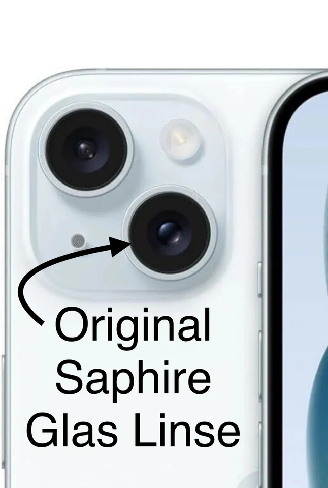 Lente de cámara original Apple iPhone 15 cristal lente de cámara inferior + pegamento 3M nuevo