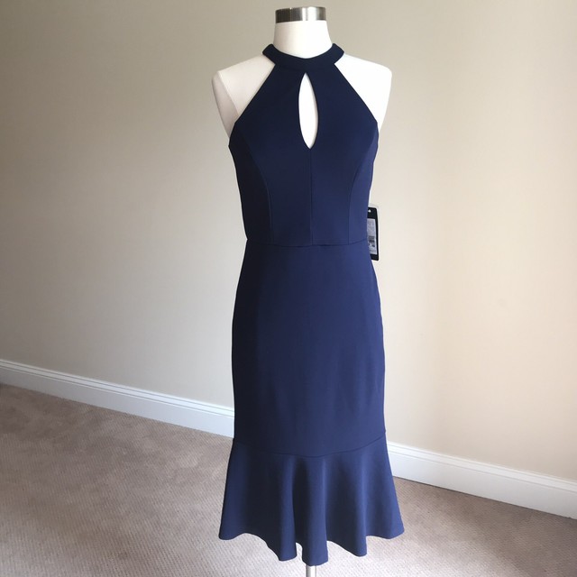 blue halter cocktail dress