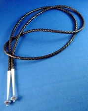 NEW Real leather black 5mm 44" BOLO tie cord, Sterling corrugated hogan TIPS