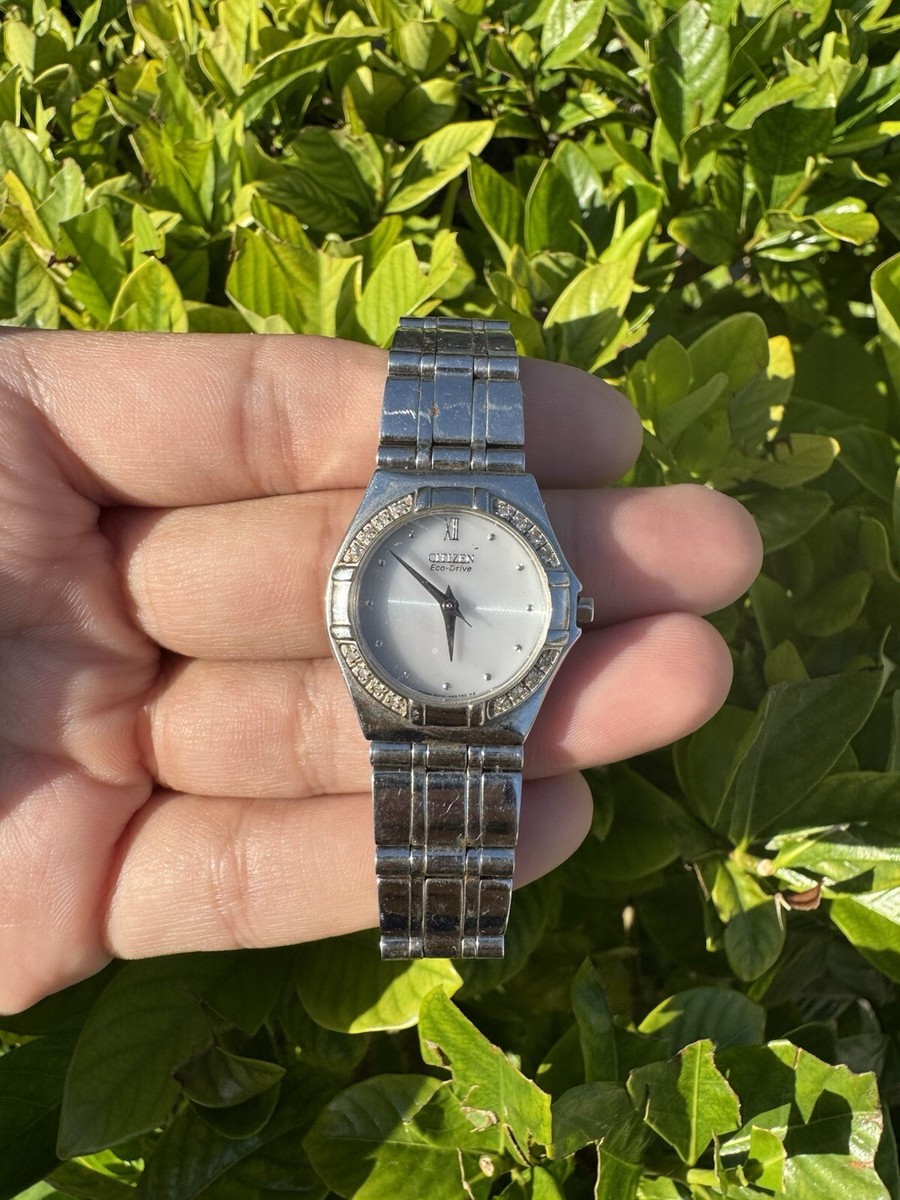 Vintage Citizen Eco-Drive Silver Tone White Dial SS Watch