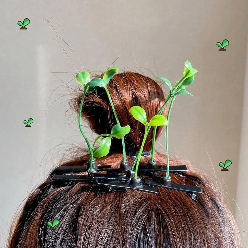 5pcs Hair Clip Cute Headwear Grass Plant Hair Clip Sprout Clip
