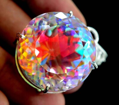 GIE 73 Ct+ Natural Mystic Topaz Round Cut 925 Solid Silver Pendant Gemstone