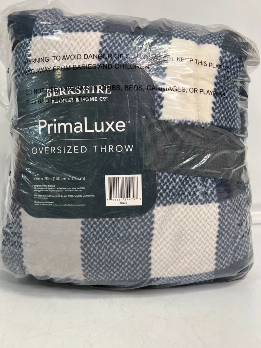 2 Berkshire Blankets oversized throws Primaluxe navy plaid Navy Blue Solid