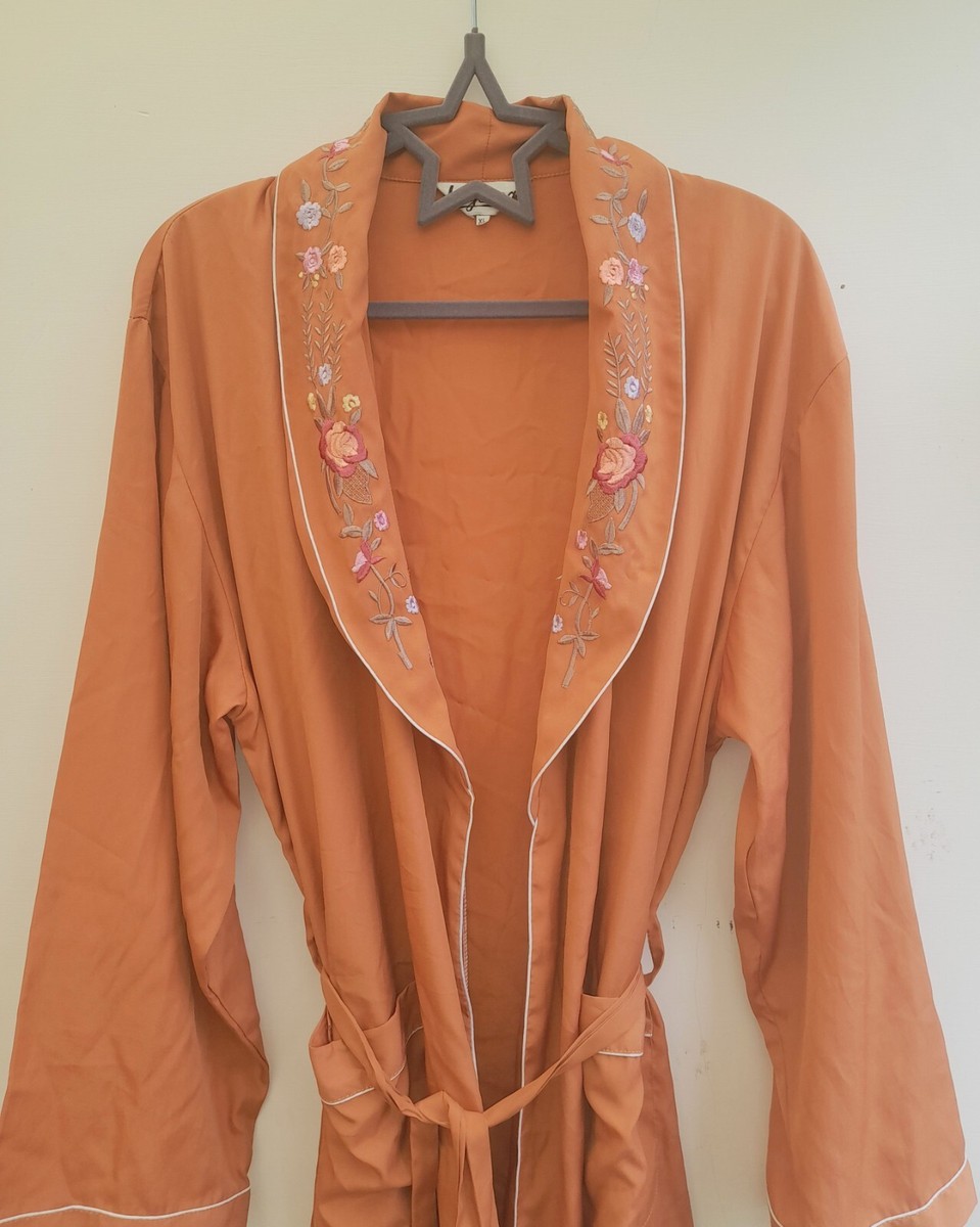 Embroidered Silk Kimono Robe Dressing Gown Terracotta Coral Ling Sang XL  Piping | eBay