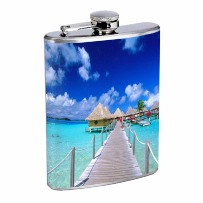 Ocean View D1 8oz Stainless Steel Hip Flask