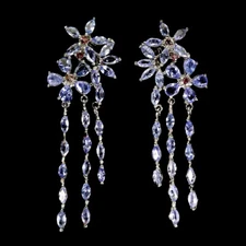 925 Sterling Silver Earrings Pear Tanzanite Rhodolite Garnet Gemstone Jewelry