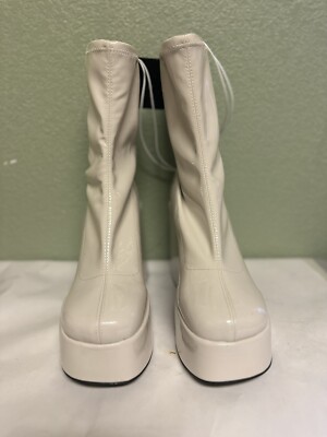 Forever 21 Cream Platform Booties Stretch Sock Vegan Patent