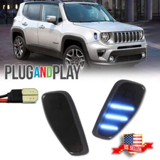 2X Smoked Ice Blue LED Side Marker Lights Fender Lamps For 2015-up Jeep Renegade