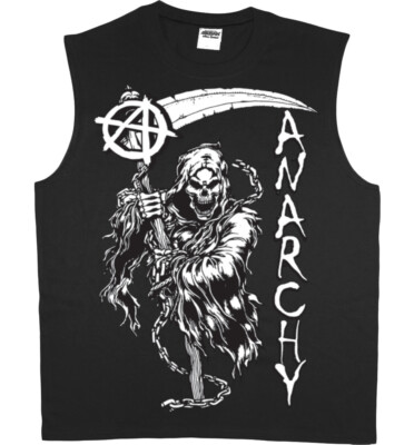 Mens Sleeveless T-shirt Muscle Tee Anarchy Grim Reaper Skull Tee Tank Top