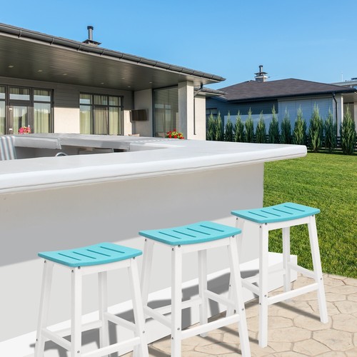 Aoodor 28'' Tall Outdoor Bar Stools Backless Saddle Counter HDPE w/Footrest 2Pcs - Picture 13 of 20
