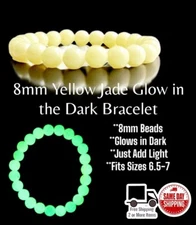 Glow In Dark 8mm Yellow Jade Bead Bracelet Wrist Sz 6.5-7-Needs Light, Pls Read