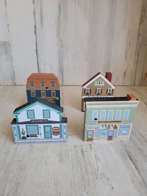 Vintage cat of meows laundry mat store toy book shop block set decor