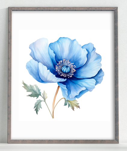 Floral Wall Art Print, Blue Poppy Wall Art Decor, Botanical Home Decor #89 - Bild 1 von 2