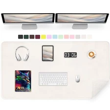 Large Desk Pad 47.2x17" Ivory White PU Leather Non-Slip Waterproof Office