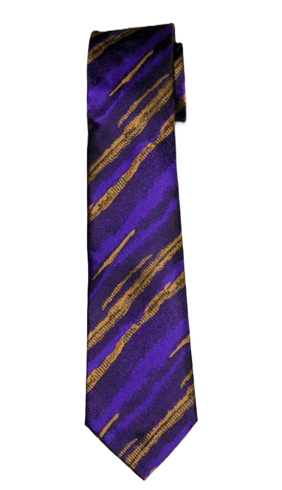 Hi-Tie for Gascoigne Silk Tie Necktie Purple Black Gold Abstract Striped Men's