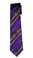 Hi-Tie for Gascoigne Silk Tie Necktie Purple Black Gold Abstract Striped Men's
