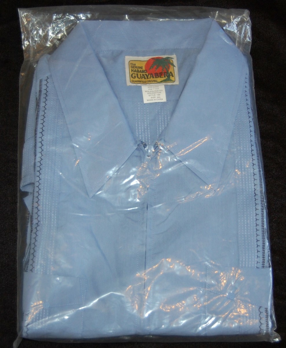 NEW Vintage Blue Genuine Guayabera Zip Shirt Haband Embroidered