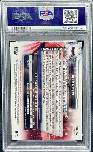 PSA 10 Drew Waters 2017 Bowman Chrome Draft Refractor Signature AUTO MLB Rookie - Afbeelding 2 van 2