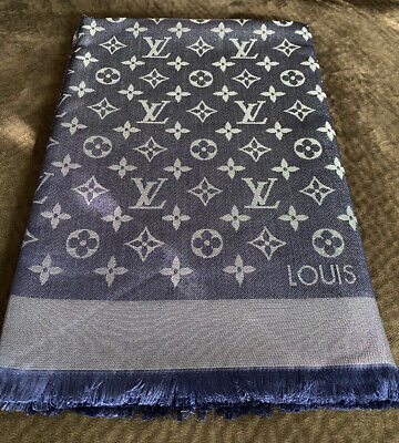 100% Authentic Louis Vuitton NIGHT BLUE SHINE Shawl, Ref M73658