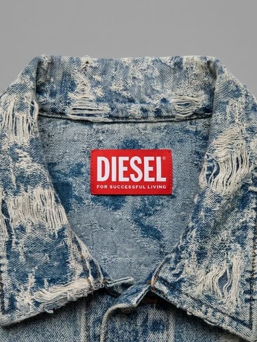 Diesel Men's L Distressed Blue Denim Cotton Full Zip Short Jacket Point Collar image 4