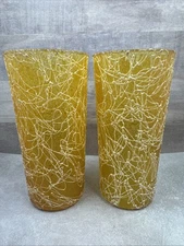 Vintage Orange Spaghetti String Tumblers Glasses Mid Century Modern Set of 2