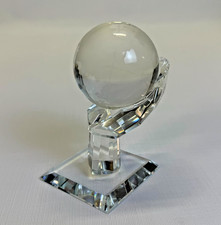 Floating Crystal Etched Earth Globe on Hand Base Spins at Touch Desk Modernist