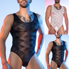 High Elastic Mens See Through Lace Underwear Bodysuit for Nightclub Use