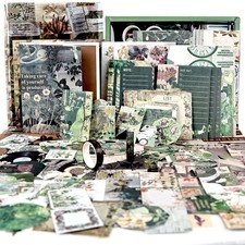 Diuhofart Vintage Scrapbooking Supplies Kit, 185pcs Junk Journal Kit Green