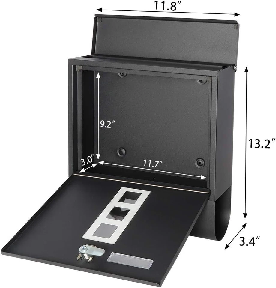 Rust-Proof Black Mailbox with Key Lock and Large Capacity for Secure Storage - Image 4 of 4