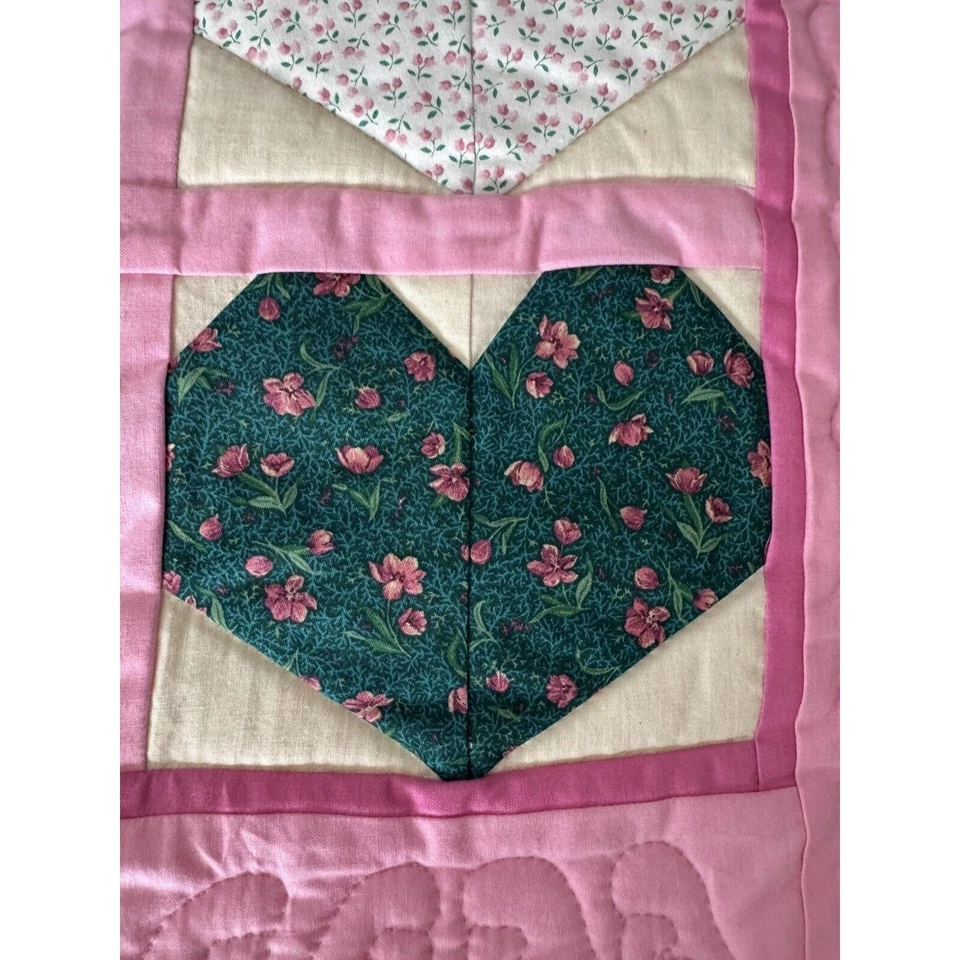 Corações costurados à máquina vintage patchwork presente bebê namorados parede pendurada rosa vermelho - Imagem 4 de 4