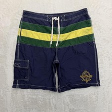 Polo Ralph Lauren Swim Trunks Board Shorts Mens Large 36 Blue Stripe Crest Lined
