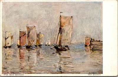 SAILBOATS by Prof. Hans Hermann ART Postcard