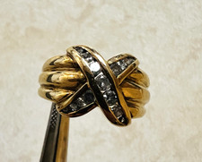 Vintage X Ring 10K Gold and 13 Diamonds - Rib...